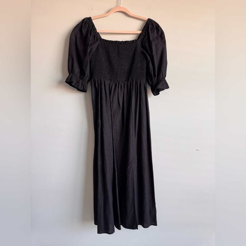 GAP Linen Blend Puff Sleeve Midi Dress NWOT